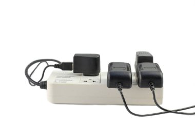 Multiple socket with connected power Strip with a bunch of plugs clipart