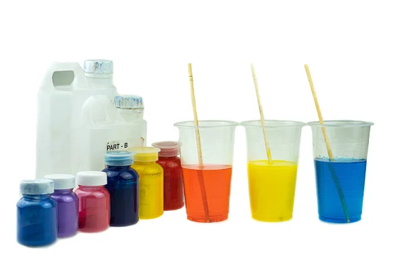 Mixing color epoxy resin in plastic cup — Stock Photo, Image