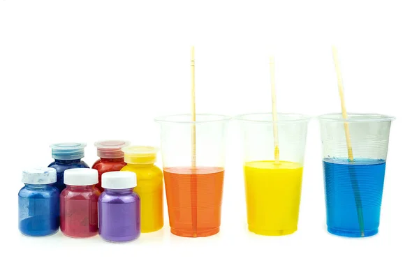 Mixing color epoxy resin in plastic cup — Stock Photo, Image