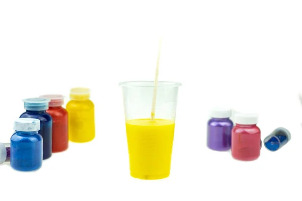 Mixing color epoxy resin in plastic cup — Stock Photo, Image