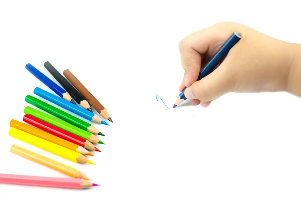 Close up of girl hand with pencil writing english words by hand — Stock Photo, Image