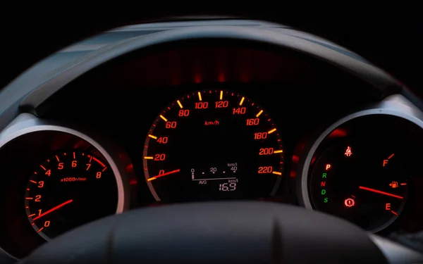 Close up of car speedometer with the needle pointing at  0 kmp — ストック写真