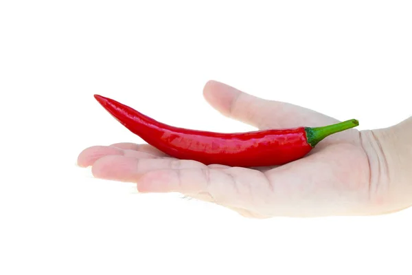 Cerrar el chile rojo picante en la mano de la dama — Foto de Stock