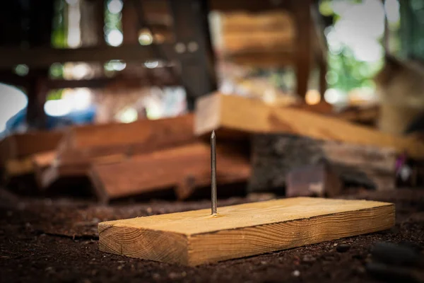 Nail Steel Board Wood Construction Area — Stock Photo, Image