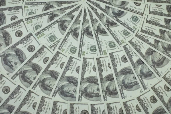 Skupina Peněz Stohu 100 Dolarů Bankovek Hodně Uspořádán Krásné — Stock fotografie