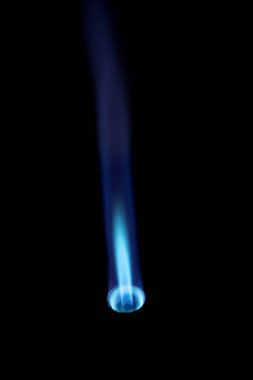 Gas burner with blue fire flame at black background clipart