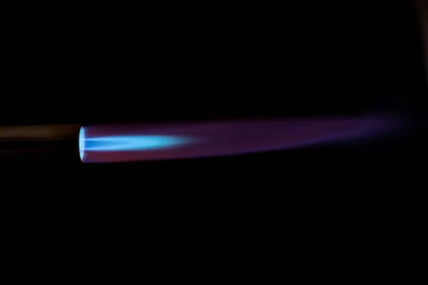 Gas Burner Blue Fire Flame Black Background — Stock Photo, Image