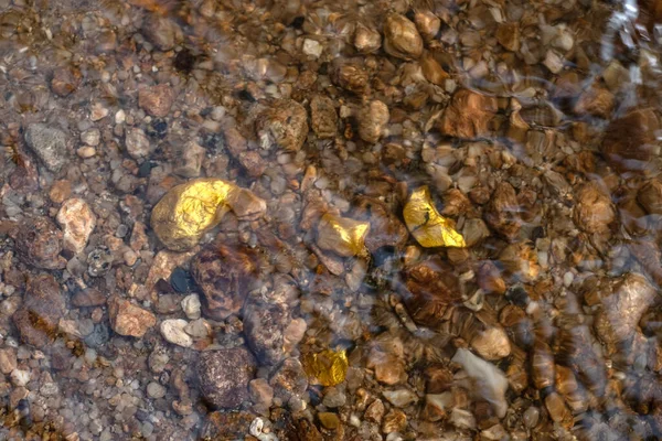 Mineral Pepita Oro Puro Que Encuentra Mina Con Fuentes Agua — Foto de Stock