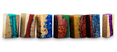 Doğa Burl BURMA PADAUK ve mable ahşap ile epoksi reçine döküm kümesi seti