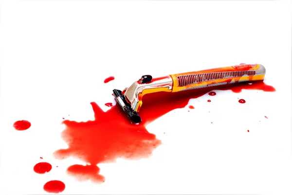 Razor Bloody Drop Blood White Background — Stock Photo, Image