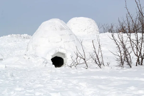 Paisaje Invernal Con Pueblo Esquimal Nevado Igloo — Foto de Stock