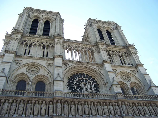 PARIS, FRANCE, exterior of the famous Notre Dame de Paris, Gothic example of Rayonnant architecture Royalty Free Stock Images