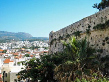 Girit, Yunanistan 15 Haziran 2017. Rethymnon şehrinde havadan panoramik manzara, Girit adası, Yunanistan