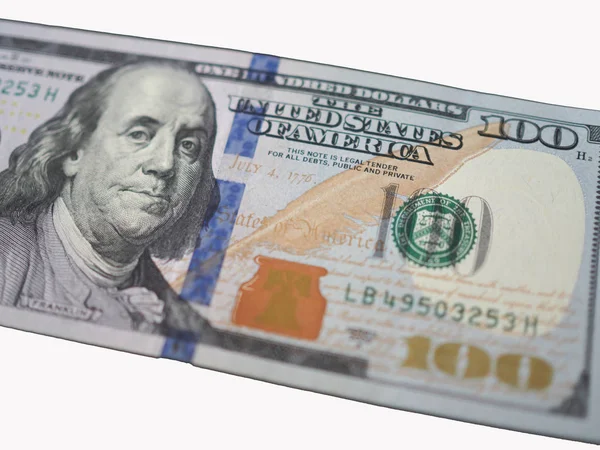 One hundred dollar bill closeup on white background — Stock Photo, Image