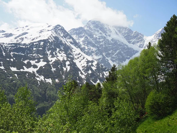 Neve em altas montanhas no verão. paisagem pitoresca em um dia ensolarado — Fotografia de Stock