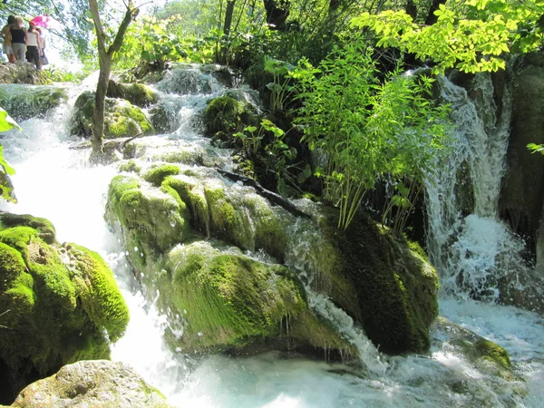 Vattenfall med små vattenfall i Plitvicesjöarnas nationalpark i Kroatien. — Stockfoto