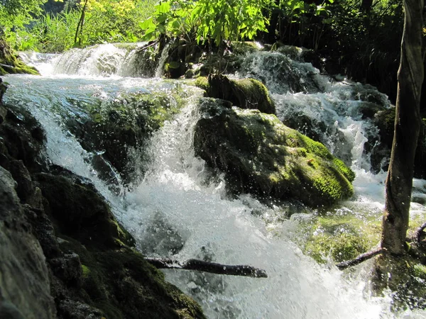 Vattenfall med små vattenfall i Plitvicesjöarnas nationalpark i Kroatien. — Stockfoto