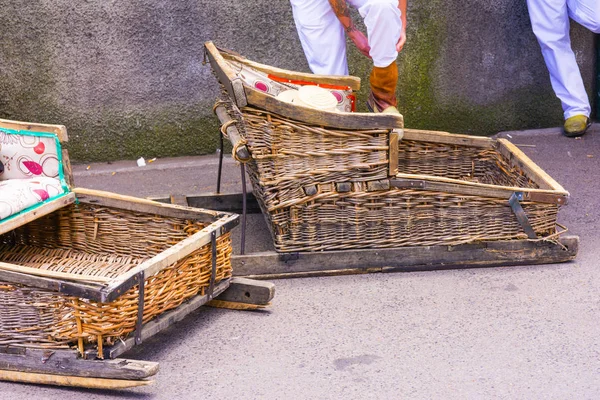 Wiklinowa Jazda Sankach Monte Funchal Madera Portugalia — Zdjęcie stockowe