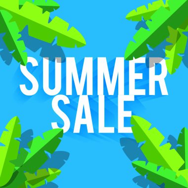 Tropikal yaprakları ile yaz satış arka plan vektör illüstrasyon