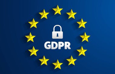 GDPR - Genel Veri Koruma Düzenlemesi. AB bayrağı. Vektör illüstrasyonu