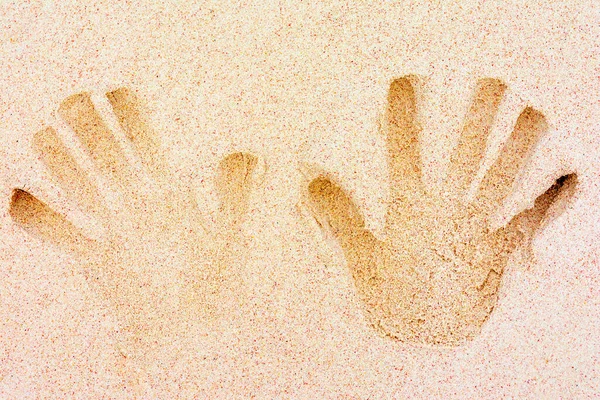Young Woman Hand Print Caribbean White Sand Background Bavaro Punta — Fotografia de Stock