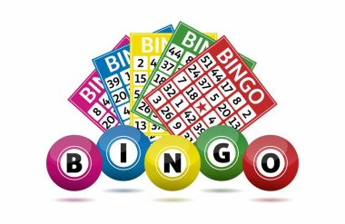 Bingo loto topları ve tombala kartları konsept vektör çizimi