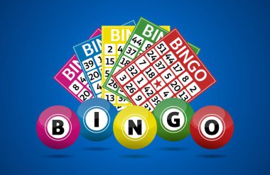 Bingo loto topları ve tombala kartları konsept vektör çizimi
