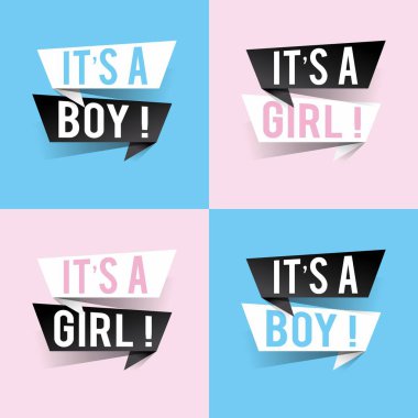 Modern tasarım, bir oğlan, kız konuşma baloncukları üzerine mesaj. Yeni doğan kavramı. Vektör illüstrasyonu