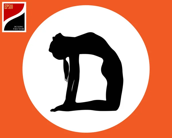 Yoga Beginners Exercises Pose Woman Circle Orange Square — Stock Vector