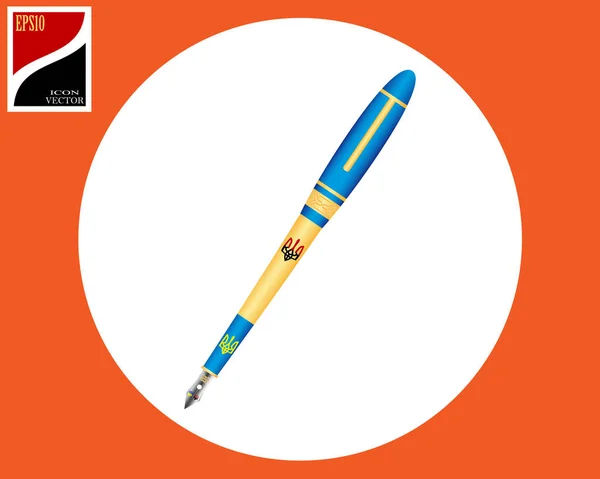 インク ペン黄色 Eps10 の記号が付いている円のトライデントと青い — ストックベクタ