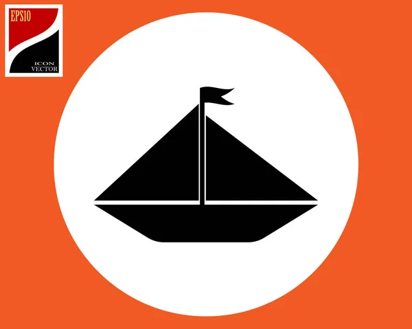 Segelbåt Ikonen Med Flagga Svart Färg — Stock vektor