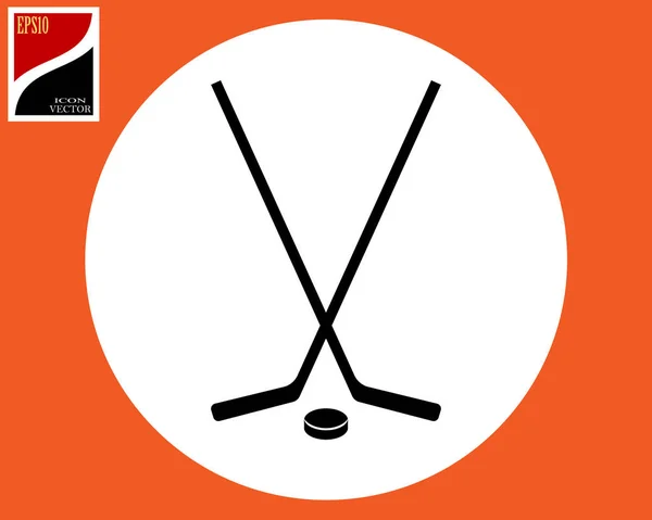 Ikonen Två Hockeyklubbor Puck Svart — Stock vektor