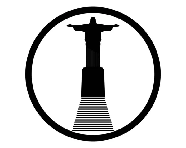 Estatua Cristo Redentor Círculo Tono Negro — Vector de stock