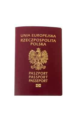 Beyaz bir arka plan üzerinde dikey pozisyonda Polonya pasaportu