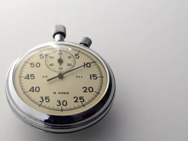 Historic Old Metal Stopwatch Shown Picture White Background — Stock Photo, Image