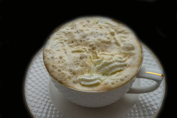 White Cup Hot Coffee Windowsill White Background Next Winter Scarf — Stock Photo, Image