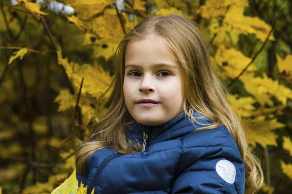 Vacker Tjej Med Långt Blont Hår Höstparken Brun Ögd Flicka — Stockfoto