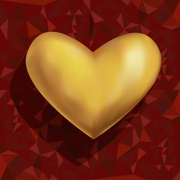Romantický Vektorové Ilustrace Krásné Realistické Zlaté Srdce Tmavě Červená Polygonální — Stockový vektor