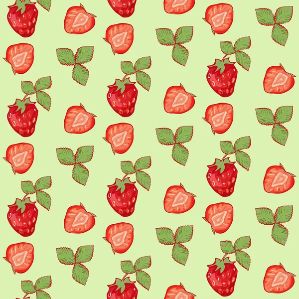 Dikişsiz Desen kabataslak şirin çilek ile açık yeşil renkli vektör çizim üzerinde bırakır
