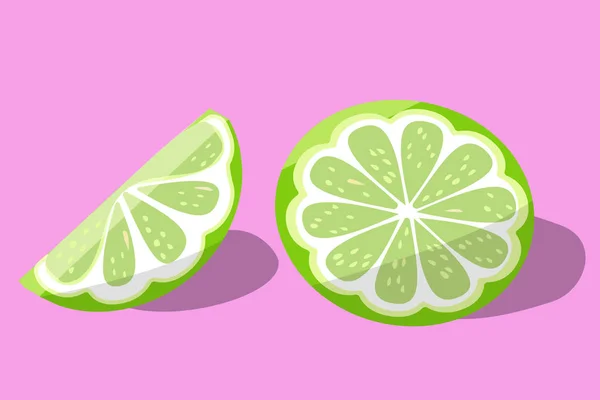 Yeşil limon pembe arka plan vektör çizim üzerinde. Sulu parlak narenciye meyve