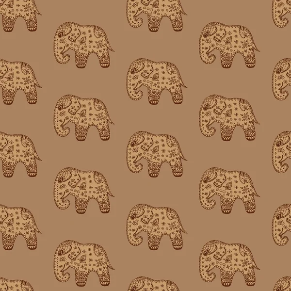 Dikişsiz desen kahverengi kestane etnik Hint filleri. Vektör çizim için zemin, duvar kağıdı, tekstil, baskı, kumaş. açık kahverengi renkli çizilmiş resmine 