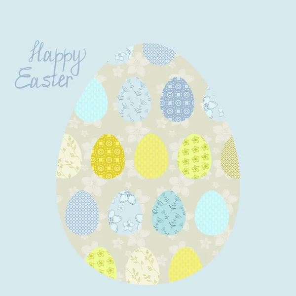 Пасхальные Яйца Шаблон Поздравительной Открытки Светлые Пастельные Цвета Яйца Цветочными — стоковый вектор