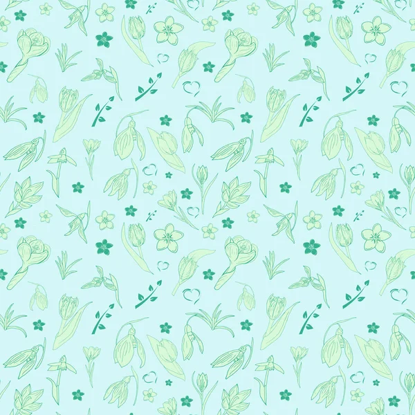 vektör çiçek Dikişsiz desen. Pastel renkler el çizilmiş çiçekler açık mavi zemin kumaş, duvar kağıdı, arka planlar, baskı için