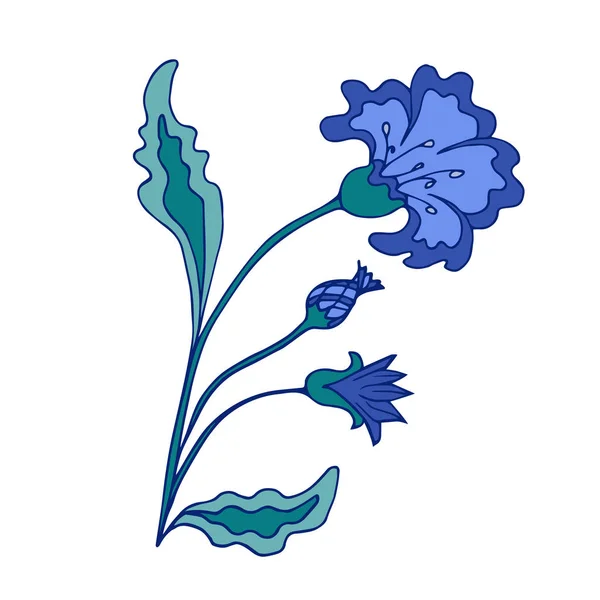 Flor Hada Azul Estilo Folclórico Ilustración Vectorial Floral Adornado Con — Vector de stock