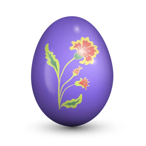 Paskalya yumurta 3d vektör çizim. Lila yumurta çiçek ile geleneksel tarzda süslü