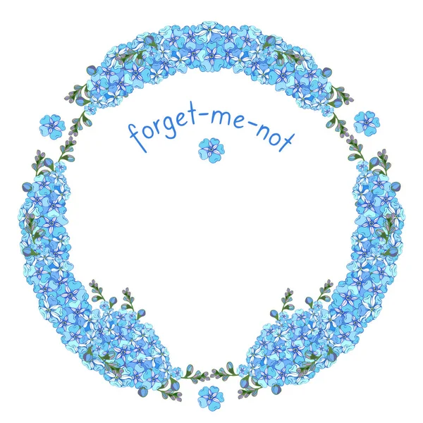 Güzel garland unutma-beni değil. Retro şık dekorasyon mavi çelenk vektör çizim. Düğün veya tebrik kartı için çiçek arka plan.