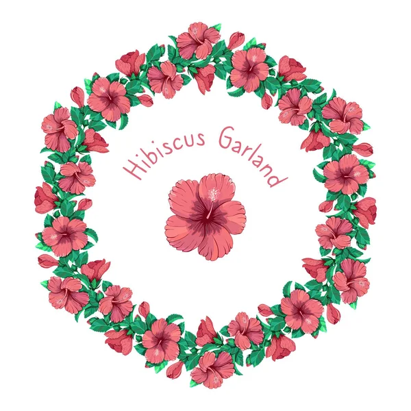 Pembe ebegümeci yaprakları dekoratif çelenk vektör illüstrasyon. Floral Tropic davet kartı şablonu.