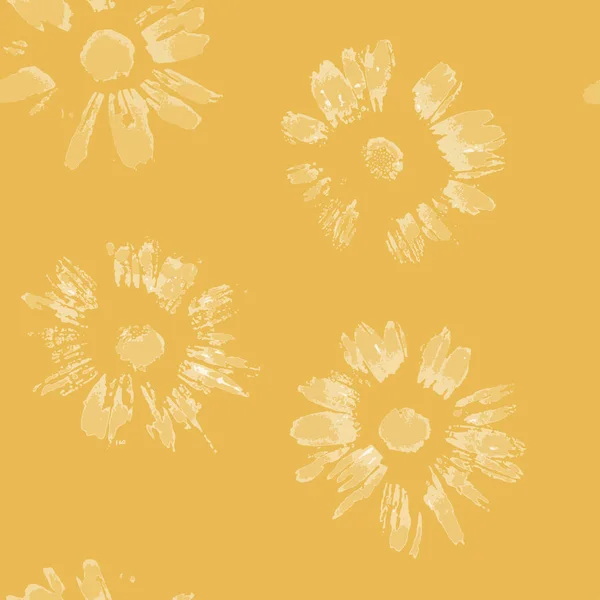 Dikişsiz desen doğal papatya künye vektör. Dekorasyon, kumaş, kırtasiye, tatil ambalajı, ambalaj kağıdı için kehribar arka plan üzerinde Retro tarzı yinelenen desen