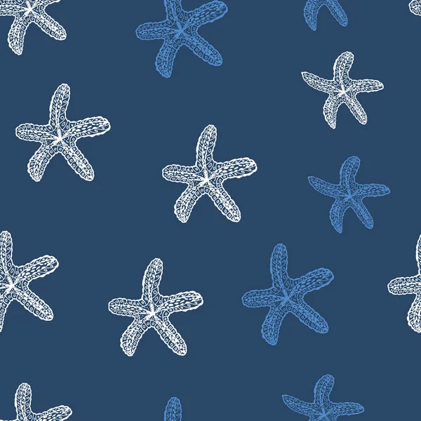 Seamless Pattern Cute Starfish Dark Blue Background Vector Illustration Fabric — Stock Vector