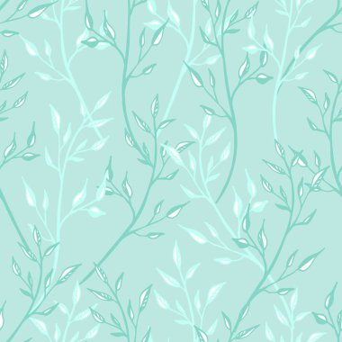 Kumaş ve dekorasyon için ince dallar ile editable açık mavi vektör sonsuz doku. bahar romantik kadınsı dikişsiz desen. tonlarında neredeyse düzlem renkler, pastel mavi. 